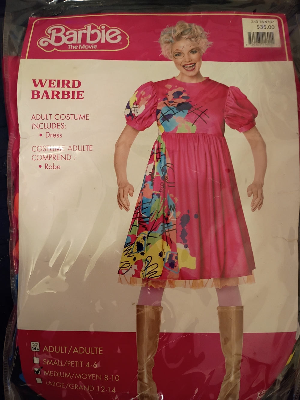 Barbie Weird Barbie Adult Costume Dress Adult Costume Pink & Multicolor Large